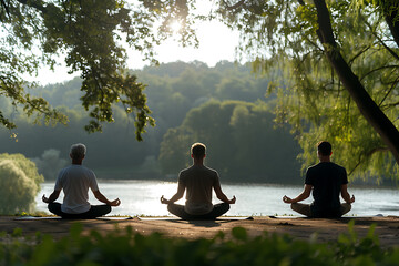 outdoor elder yoga, elders doing yoga or light exercise outdoors in a community group