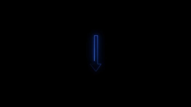 Down arrow icon Neon arrow glowing. Directional sign arrow points to the down. Vector sign logo with glowing, 4k, video, black, background,