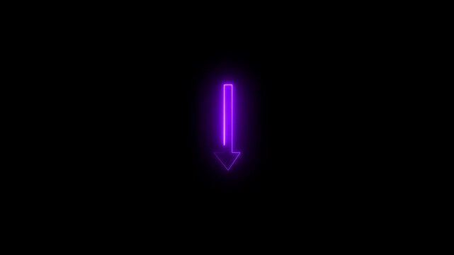 Down arrow icon Neon arrow glowing. Directional sign arrow points to the down. Vector sign logo with glowing, 4k, video, black, background,