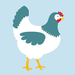 Hand-Drawn Hen Clipart – White & Teal Chicken SVG on Blue Background | Farm Animal Illustration