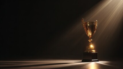 Golden Trophy in Dramatic Spotlight on Dark Background