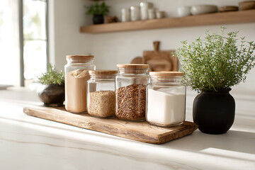 allergy-friendly kitchen, picture of kitchen with labeled jars and gluten-free items for those with allergies