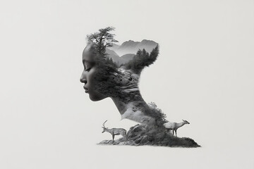 merging indigenous faces, landscapes, and animals creates a surreal unity with nature in the collage