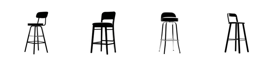 Set of   Collection of High Chairs and Modern Bar Stools in Minimal Style Isolated on Transparent Background