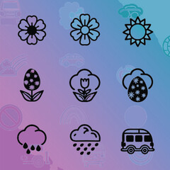 Whimsical Nature Icons &ndash; Flowers, Weather & Travel Elements