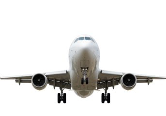 Isolated Front View of Commercial Airplane About to Land