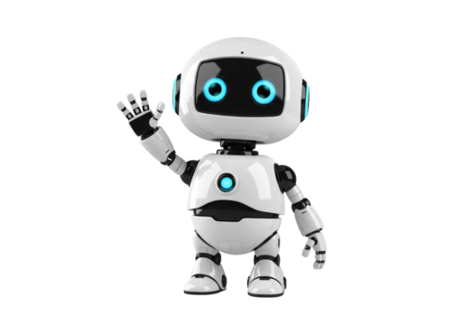 Isolated Friendly Cartoon Robot Waving with One Hand for Greetings