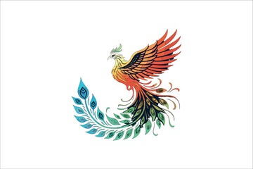 Obraz premium Peacock gradient fire phoenix bird logo vector on whit background.02