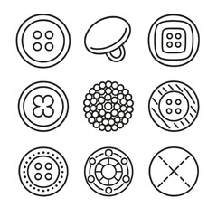Vintage Button Icons. Line style icons of Vintage Button Collections: mother-of-pearl button, brass shank button, bakelite button,
