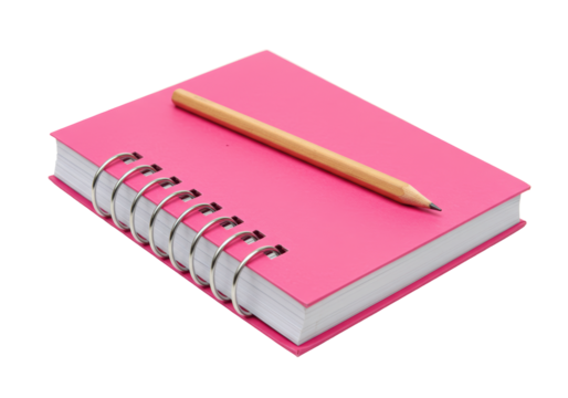 Isolated Pink Spiral Notebook with Pencil