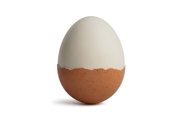 A single brown egg with its shell cracked and peeled back revealing the white interior