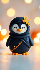 Cute penguin ninja character figurine for sale handmade clay penguin ninja figurine