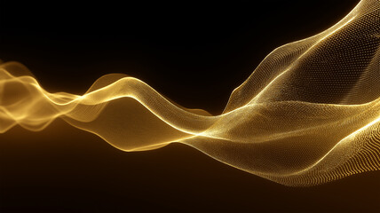 Golden Abstract Wave of Glowing Particles on Dark Background