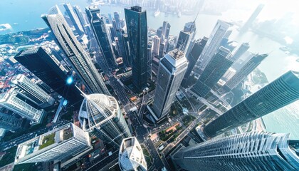 Aerial view of a dense city skyline