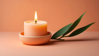 Candle light burning bright with leaf decoration for relaxation and meditation use