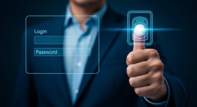 A fingerprint scan for login security, representing biometric identification and digital access control