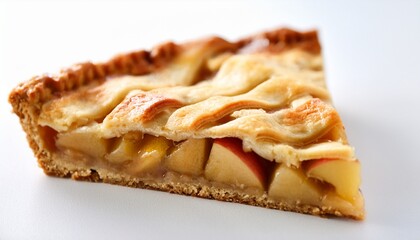 slice of apple pie on white background