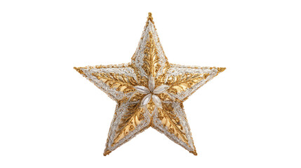 Gold and Silver Glitter Star Ornament with Intricate Design on Transparent Backdrop