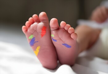 Newborn baby feet resting on a blanket, symbolizing new life, maternity care, and gentle beginnings. Tiny infant heels. Neonatal health, parenting, and postnatal care. Maternity hospital. Pediatrics 