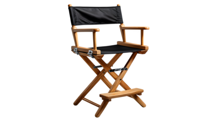 High quality, realistic photo of Foldable director?s chair black canvas, isolated on transparent background, product photography style