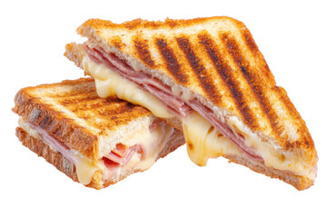 Grilled Ham and Cheese Sandwich with Melted Cheese on Toasted Bread Transparent Backdrop