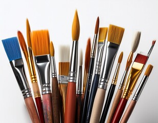 white background with artistic brushes in paint in a row