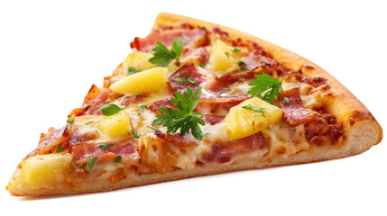 Hawaiian Pizza Slice with Pineapple Ham and Parsley on Transparent Background Delicious Meal