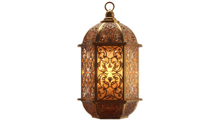 Ornate Golden Lantern with Glowing Light on a Transparent Background for Integration