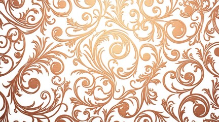Elegant copper ornate floral scroll pattern design isolated on white background