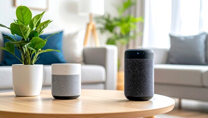 Naklejka premium Modern living room with smart speakers