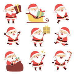 Festive Santa Claus characters with gifts and candy cane