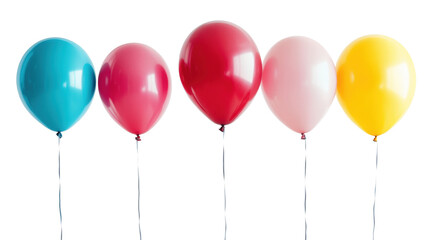 Row of Colorful Helium Balloons Floating on Transparent Background for Celebrations