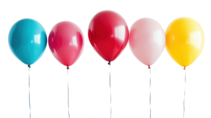 Row of Colorful Helium Balloons Floating on Transparent Background for Celebrations