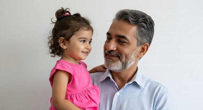 Affectionate Father Holds Daughter Smiling Together Indoor Studio Portrait Generation - Powered by Adobe