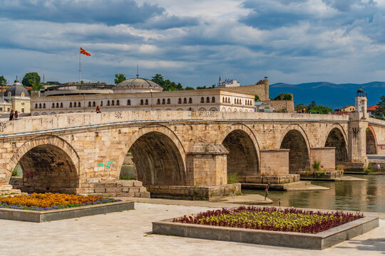 Stone Bridge across the Vardar River in Skopje, North Macedonia