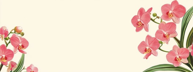 Diamond Pattern Banner with Pink Orchids. A stylish and contemporary flat design for a chic look.