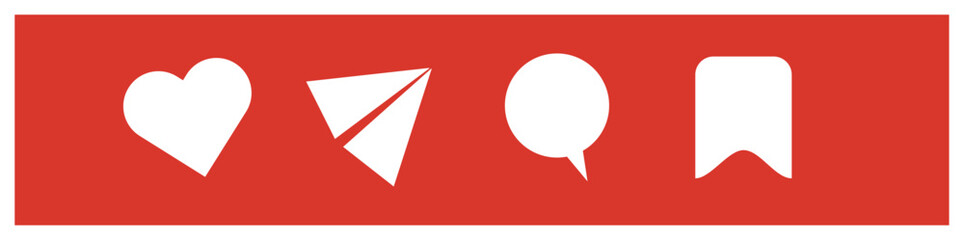 vermelho-Icone compartilhar, curtir, comentar, salvar, 