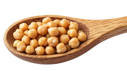 Scoop of Cooked Chickpeas on Wooden Spoon Isolated on Transparent Background for Healthy Eating