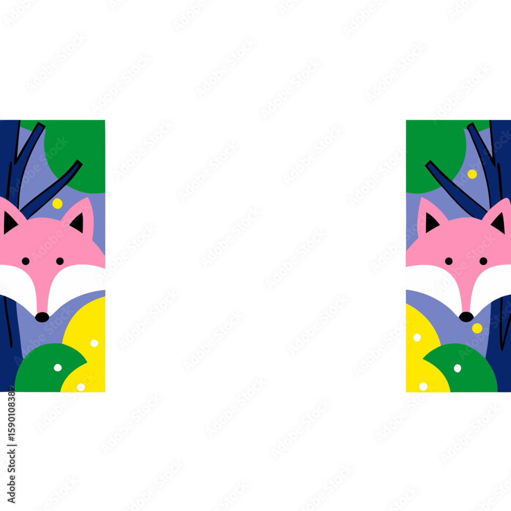 Poster Fox frame design with abstract trees makes whimsical artwork. This fox frame is ideal for decorating forest-themed products or websites with this imaginative character, placed within abstract trees.