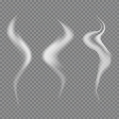 Realistic white smoke set on transparent background. Ideal for use in coffee packaging, cooking designs, or spooky Halloween elements. High-resolution PNG style 