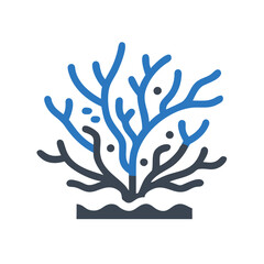 Obraz premium Coral reef illustration in blue and black colors representing ecology 