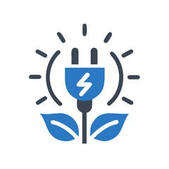 Electrical plug symbol with leaves representing green energy concept  