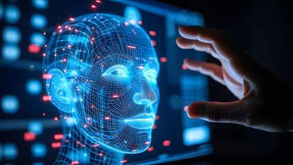Exploring artificial intelligence ai digital human face technology concept mesh head