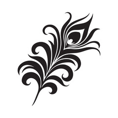 Fototapeta premium Stylish Peacock Feather Silhouette Vector – Elegant Decorative Element for Tattoos, Logos, Branding, Indian Cultural Art, Spiritual Designs, and Graphic Projects on White Background