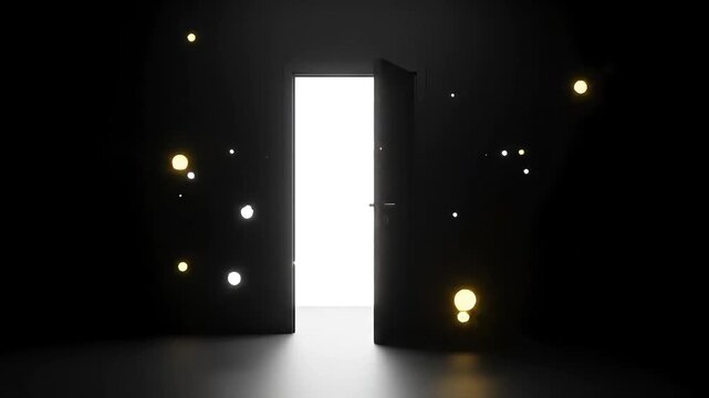 A dimly lit minimalist interior with a dark modern door as the central focus creating a sense of mystery and anticipation