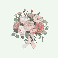 Boho Wildflower Bouquet – Hand Drawn Botanical Floral Illustration in Neutral Tones