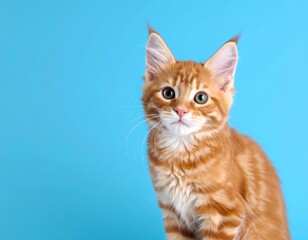 Obraz premium Cute ginger kitten against vibrant blue