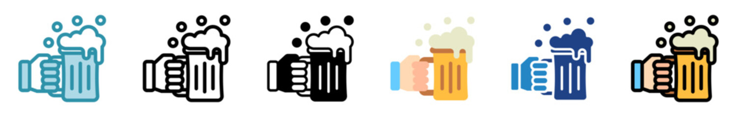 Beer Glass multi style, mini illustration icon set. outline, flat, glyph, line color, dual tone. vector for UI, UX, app, web, digital or print. Related to lifestyle, relaxation, drinks, pub and bar.