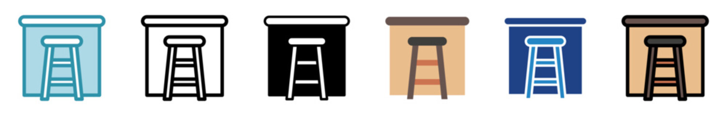 Stool multi style, mini illustration icon set. outline, flat, glyph, line color, dual tone. vector for UI, UX, app, web, digital or print. Related to lifestyle, relaxation, drinks, pub and bar.