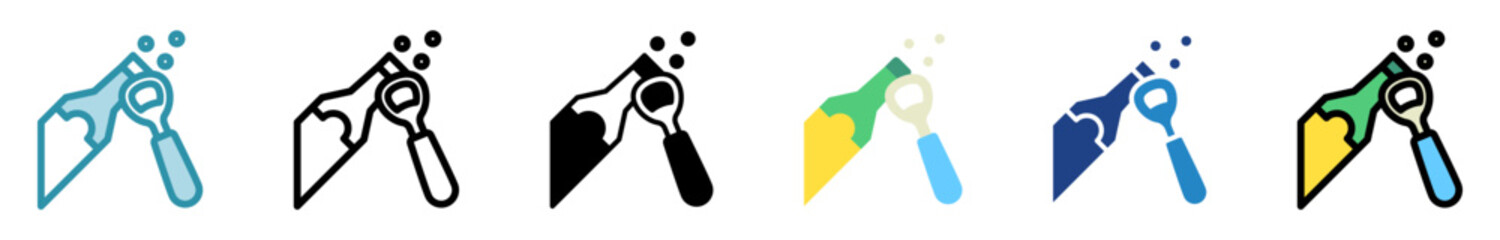 Bottle Opener multi style, mini illustration icon set. outline, flat, glyph, line color, dual tone. vector for UI, UX, app, web, digital or print. Related to lifestyle, relaxation, drinks, pub and bar